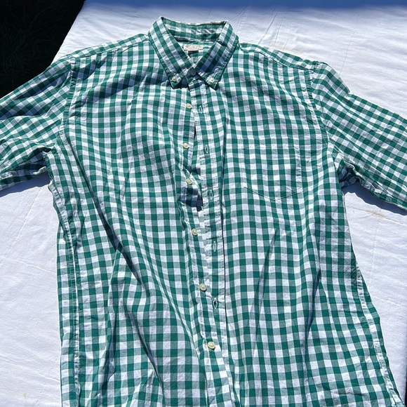 J.crew green and white plaid button down shirt - Picture 1 of 7